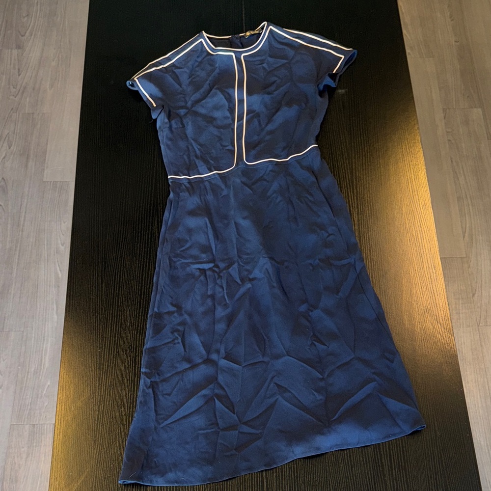 Loro Piana Navy Midi Dress with White Accents